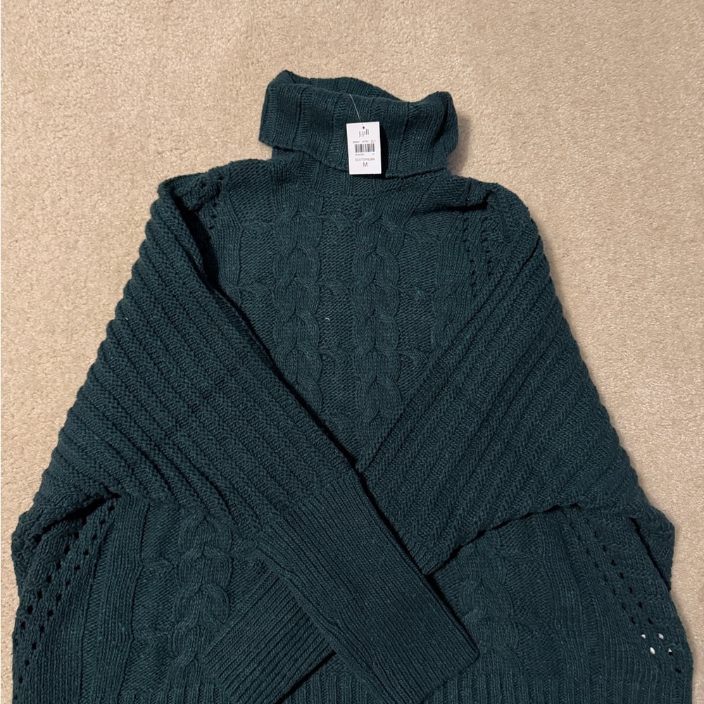 J. Jill Teal Cable Knit Turtleneck Sweater